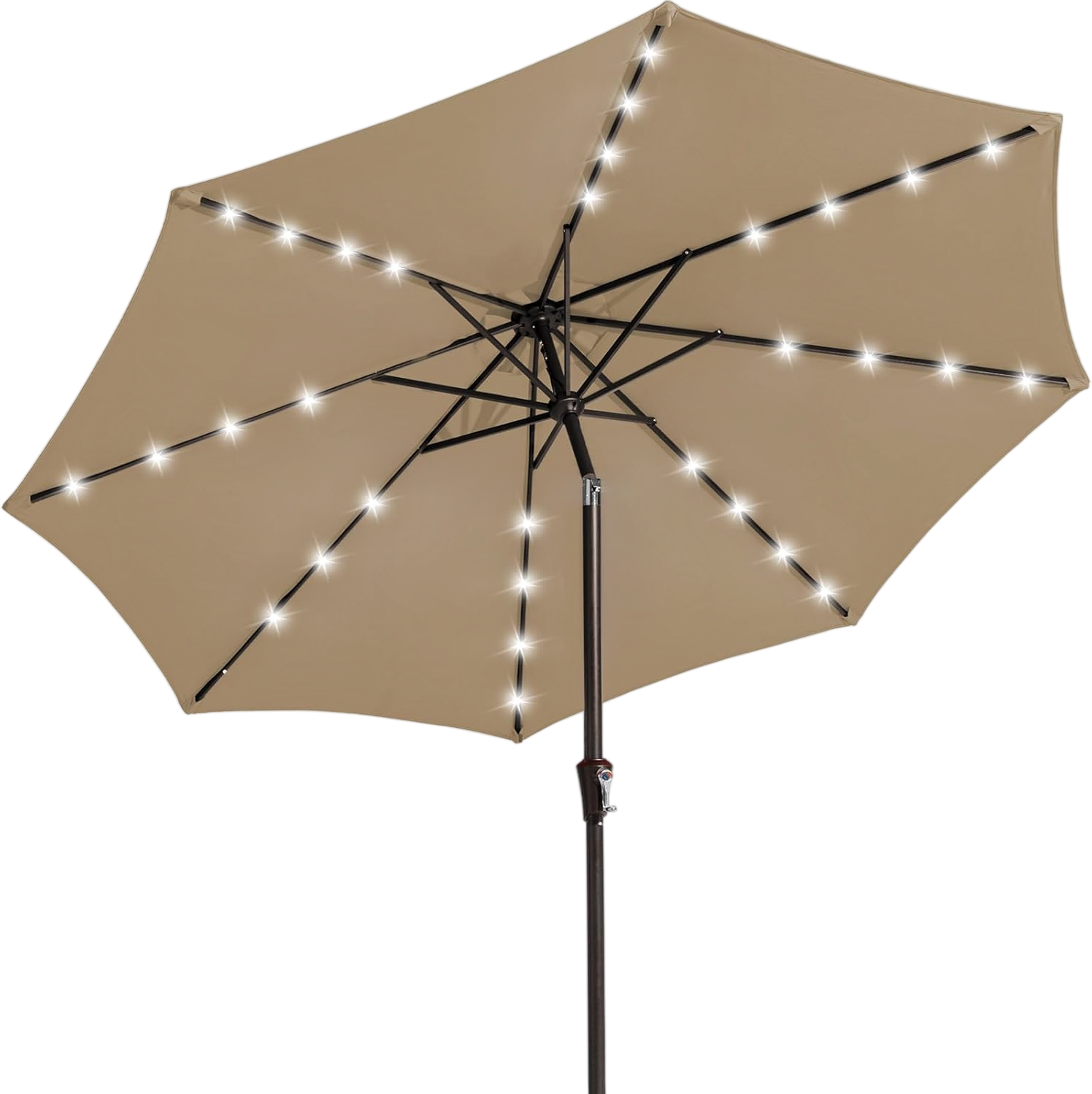 Jearey 9FT Outdoor Patio Umbrella with Solar Lights (Beige)